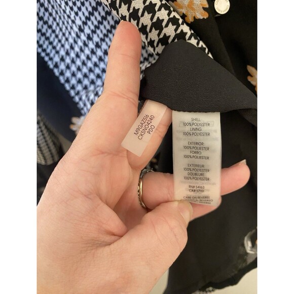 Calvin Klein Sz Large Houndstooth Floral Ruffled Button-Up Top - Picture 5 of 7